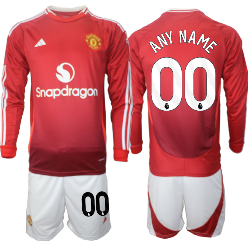 Men 2024-2025 Club Manchester United home Long Sleeves Red Customized Soccer Jersey->customized soccer jersey->Custom Jersey